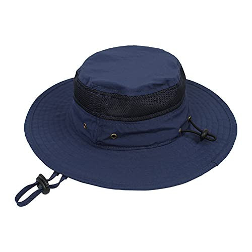 Dnsahoi Sombrero para el sol para niños, transpirable, para la playa, con ala ancha y correa ajustable azul marino M For Discount