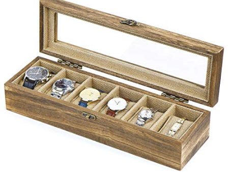 Sriwatana - Caja para 6 relojes, caja de madera con ventana de cristal, regalo para señor Dame Reacondicionado Hot on Sale