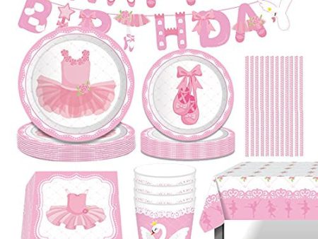 Amycute Suministros de Fiesta de Cumpleaños para Niñas, 71Pcs Vajilla Rosa con Banner, Platos, Vasos, Servilletas, Paja, Mantel, Vajillas de Cumpleaños Decoracion Baby Shower Reacondicionado For Cheap