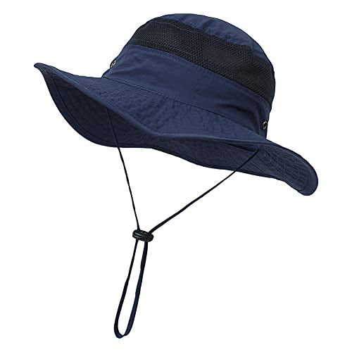 Dnsahoi Sombrero para el sol para niños, transpirable, para la playa, con ala ancha y correa ajustable azul marino M For Discount