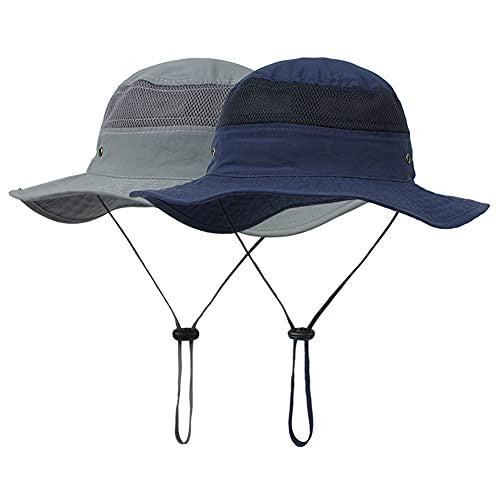 Dnsahoi Sombrero para el sol para niños, transpirable, para la playa, con ala ancha y correa ajustable azul marino M For Discount