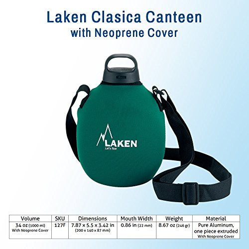 Laken Clásica con Tapón Classic, Cantimplora de Aluminio con Fonda de Neoppreno, Azul, 1 L Reacondicionado on Sale